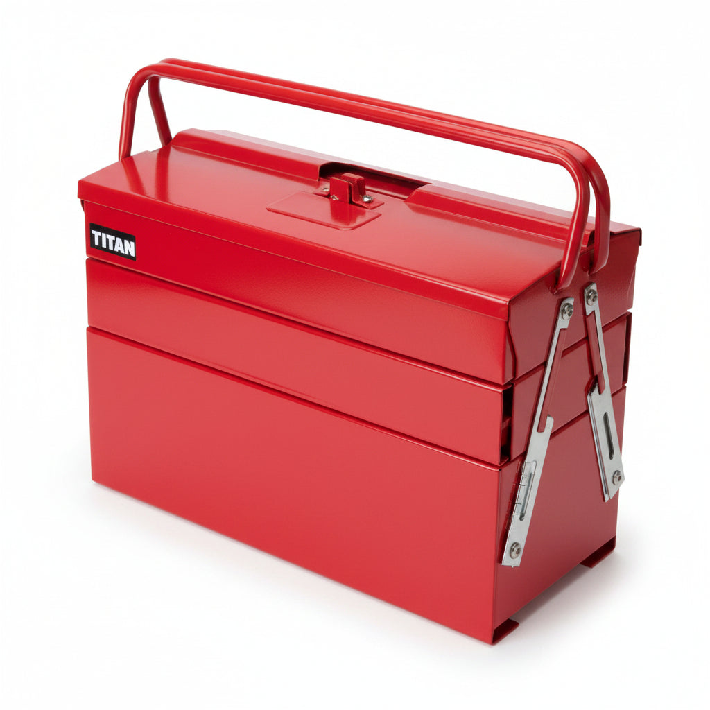 Red toolbox with visible brand name on a white background