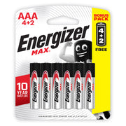 Energizer Max Battery Aaa (4+2 Free) 6PK