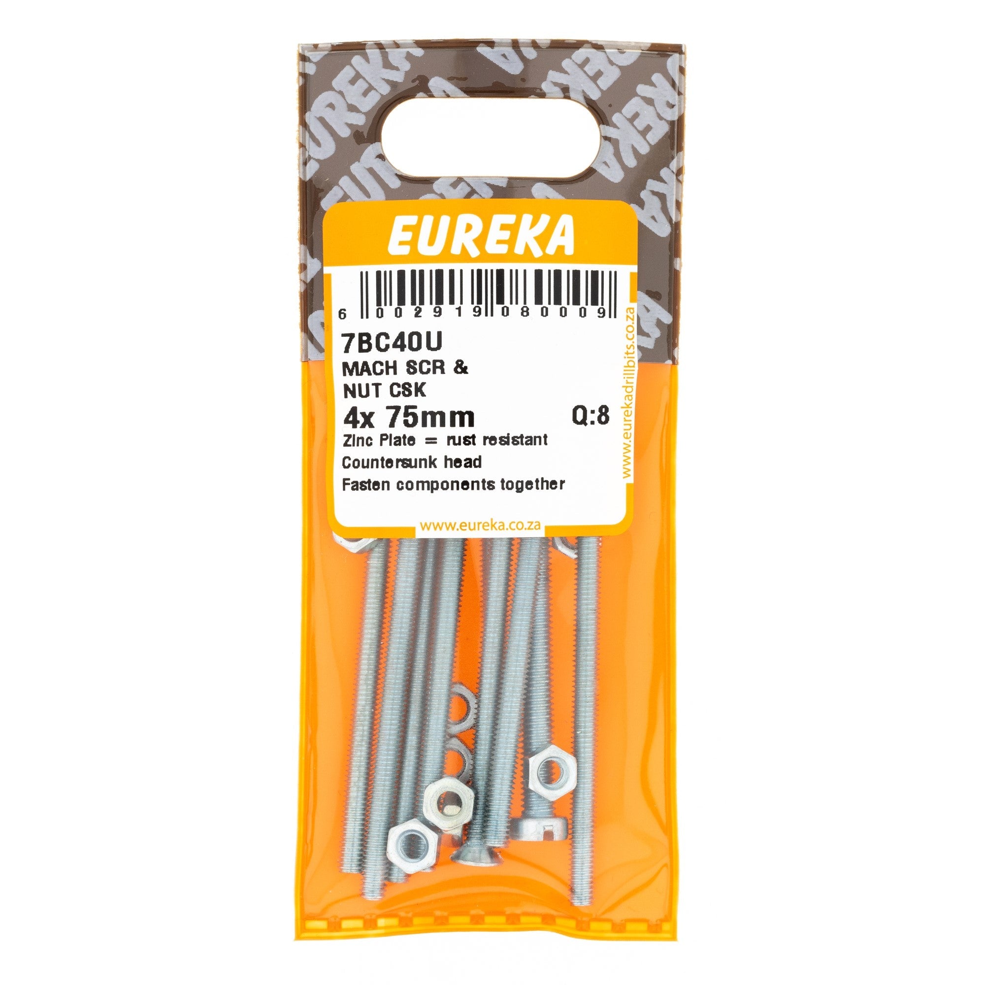 Eureka Screw & Nut CSK 4 x 75mm Q:8