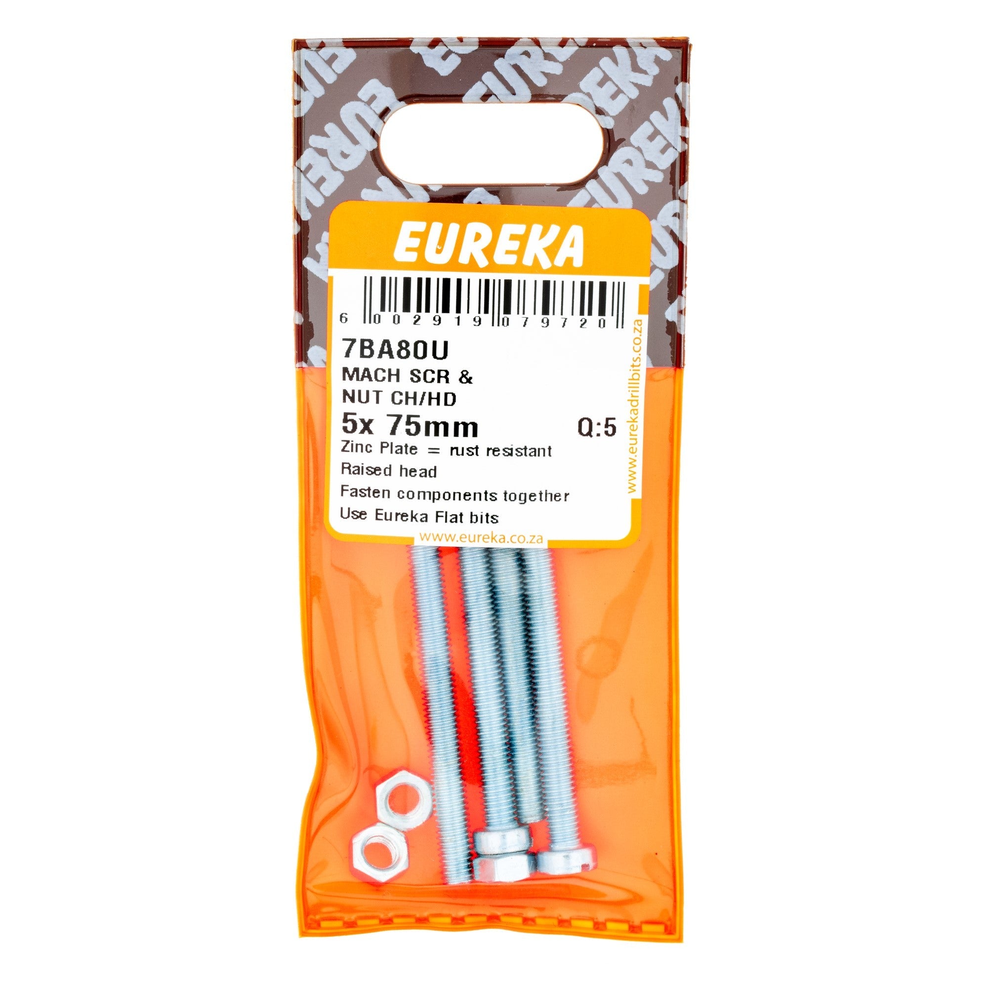 Eureka Screw & Nut MACH Ch/hd 5 x 75mm Q:5