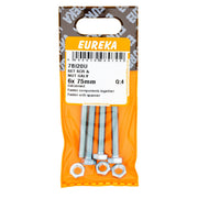 Eureka Hex Screw&nut Galv 6 x 75mm Q:4