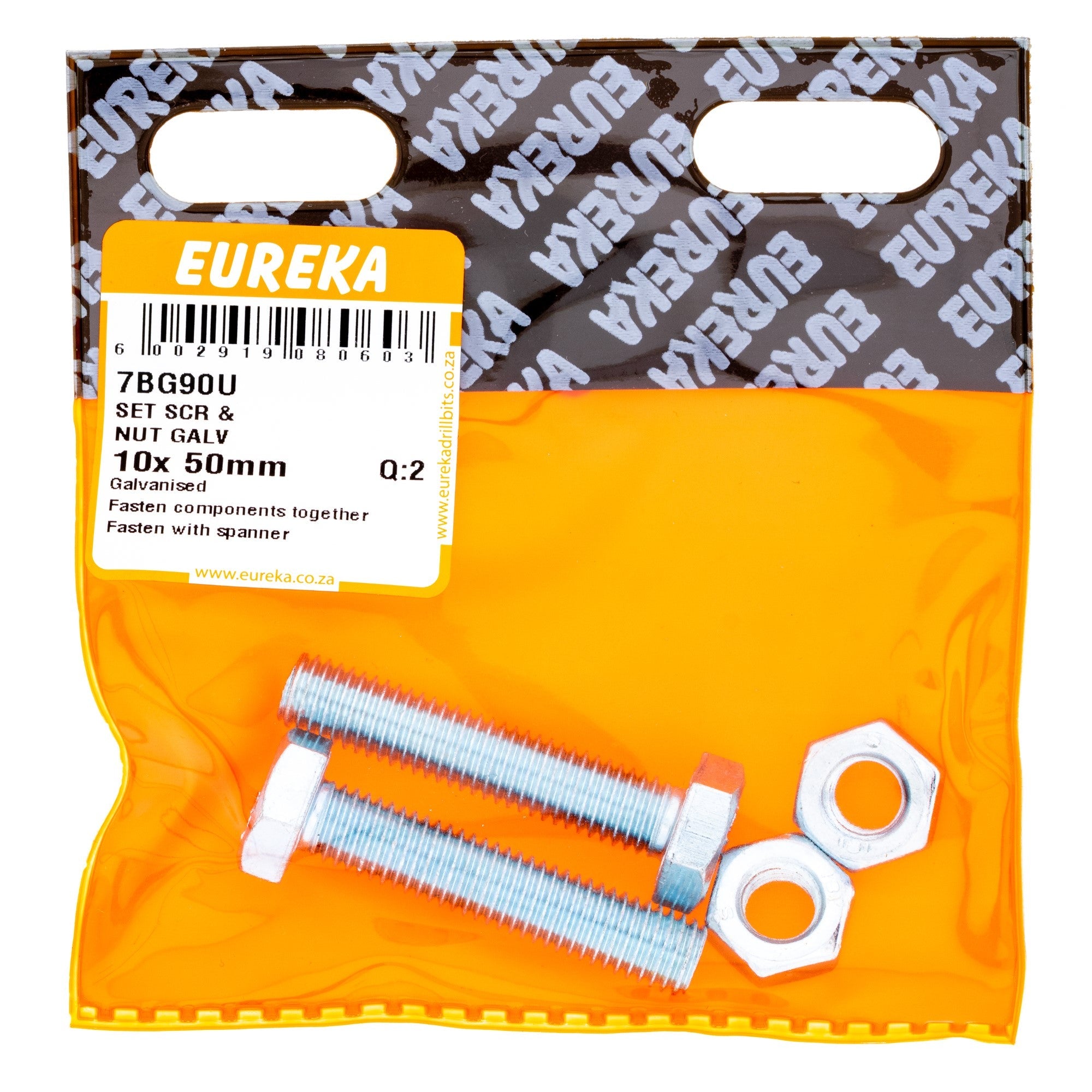 Eureka Hex Screw&nut Galv 10 x 50mm Q:2