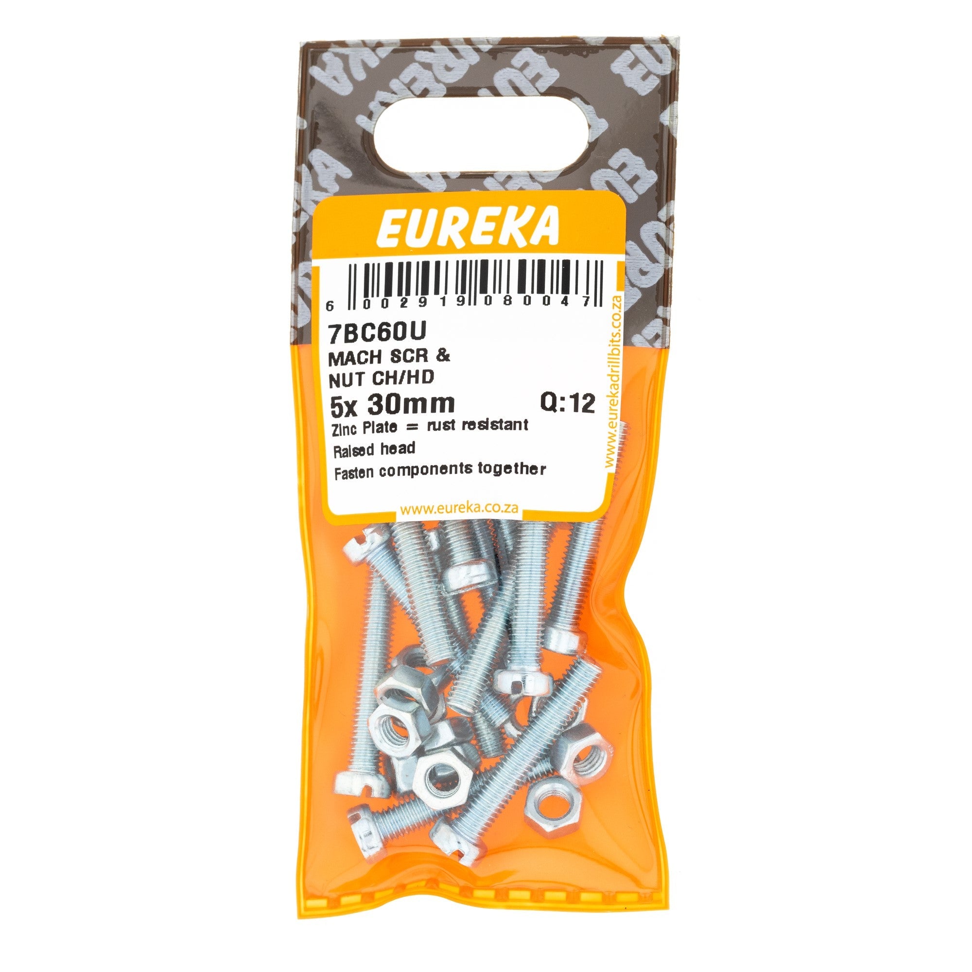 SCREW & NUT CH/HD 5X30MM Q:12 EUREKA