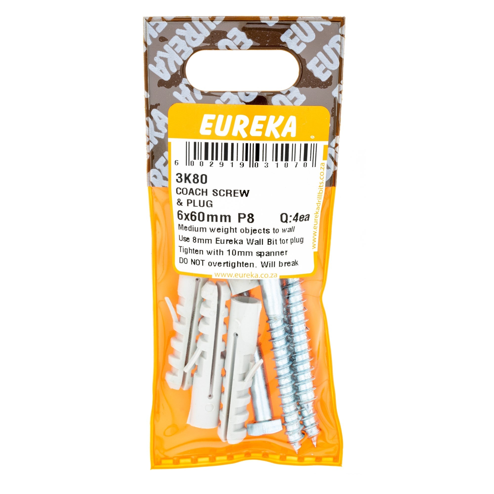 Eureka Coach Screw & Plug 6 x 60mm P8 Q:4