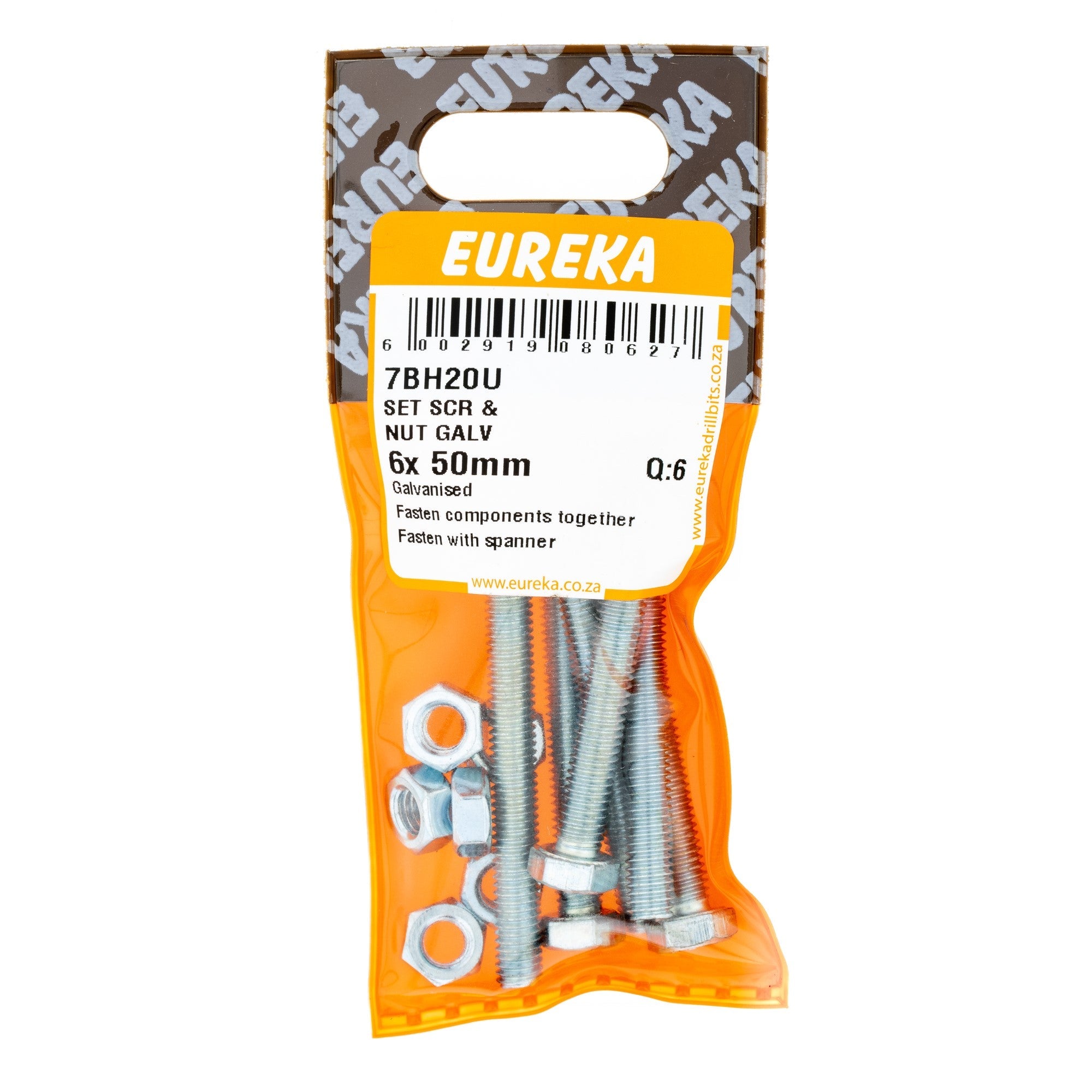Eureka Hex Screw&nut Galv 6 x 50mm Q:6