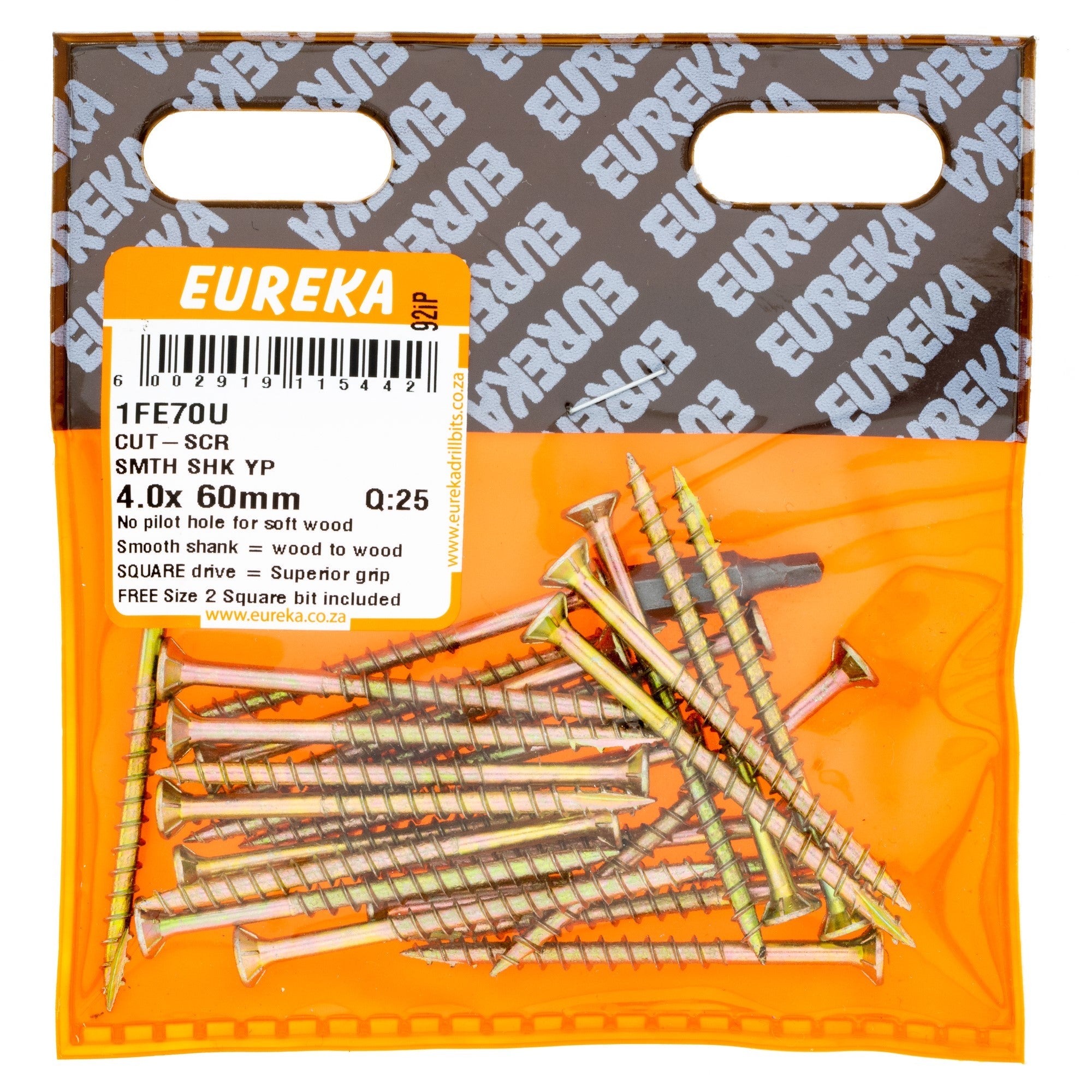 Eureka Cut Screw SMTH SHK YP 4 x 60mm Q:25
