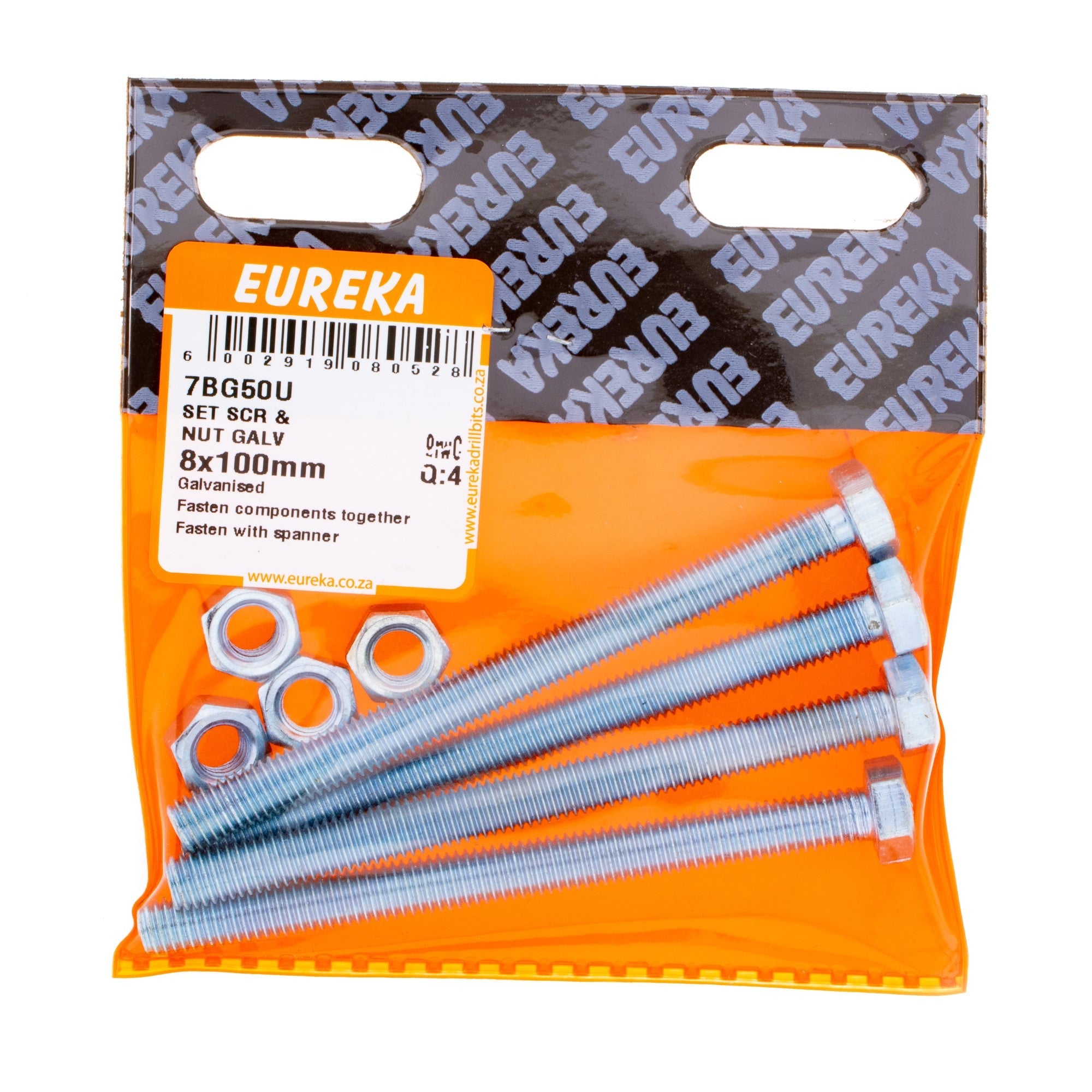 Eureka Hex Screw&nut Galv 8 x 100mm Q:4