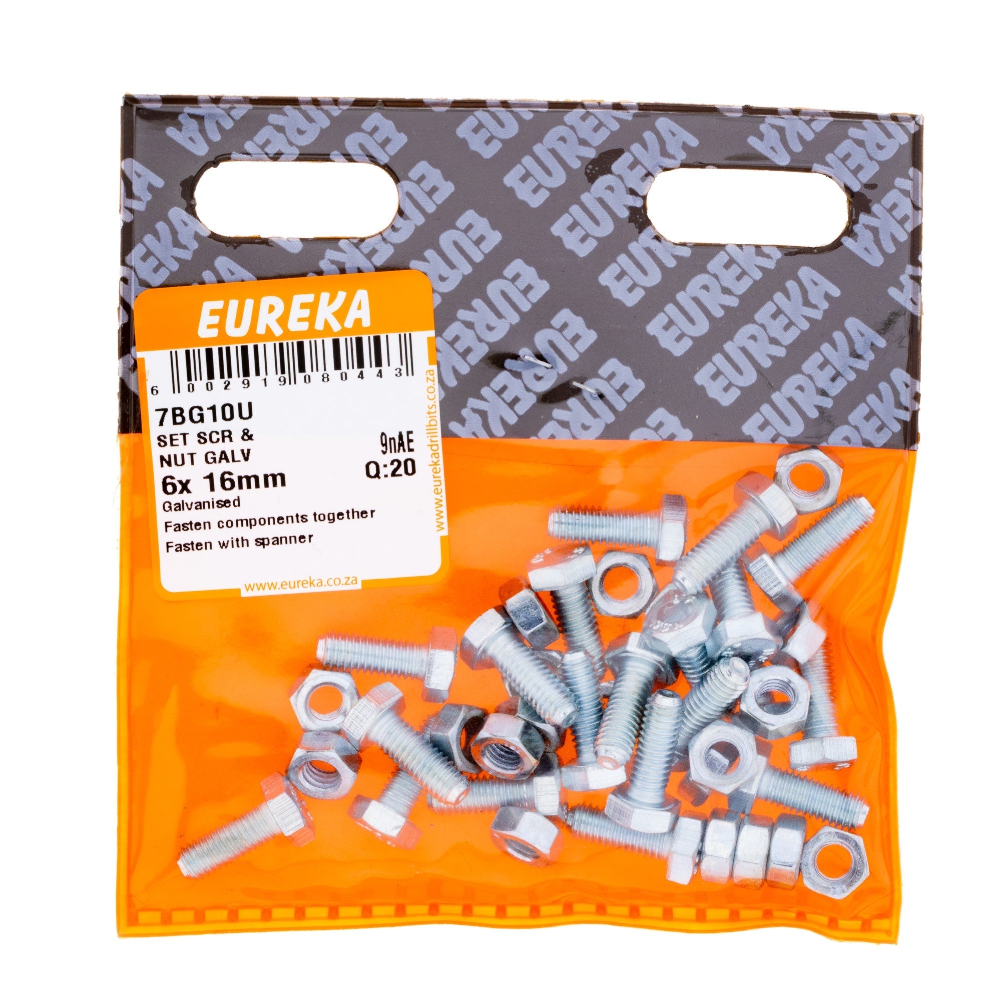 Eureka Hex Screw&nut Galv 6 x 16mm Q:20
