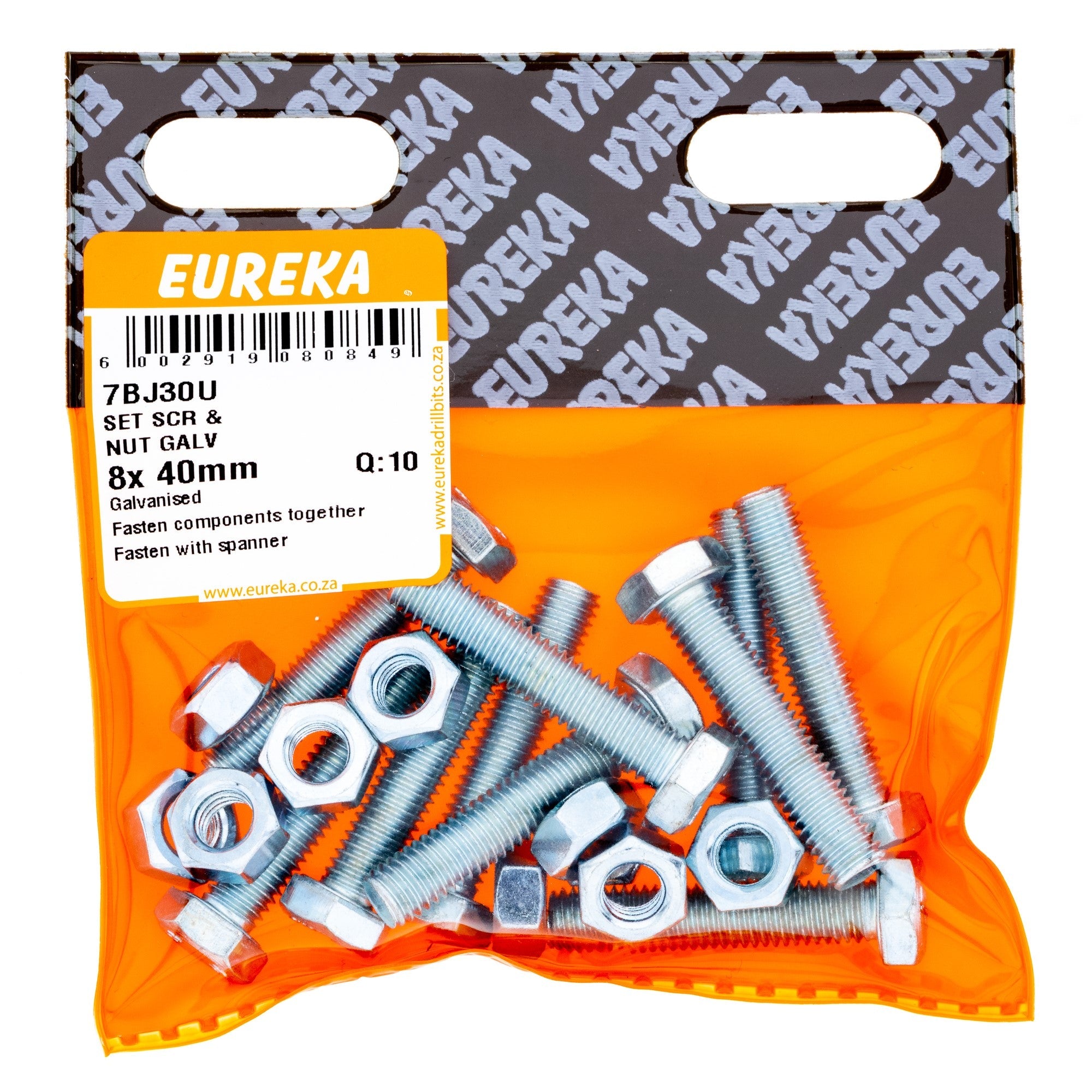 HEX SCREW&NUT GALV 8X40MM Q:10 EUREKA