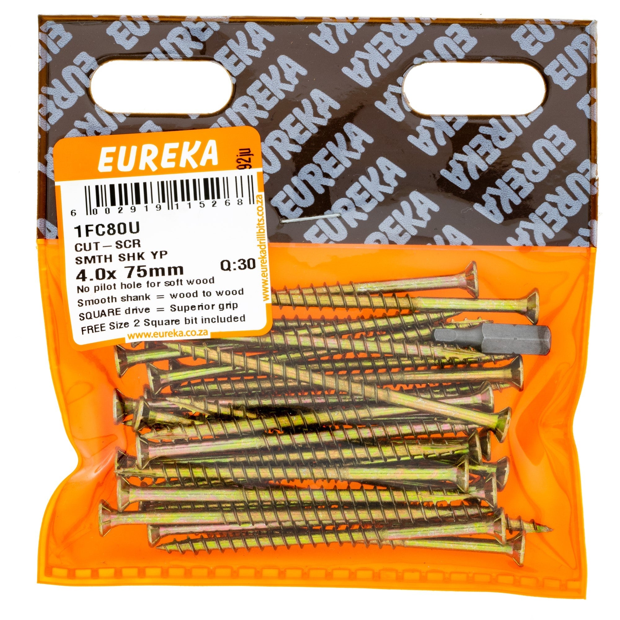 Eureka Cut Screw SMTH SHK YP 4 x 75mm Q:30