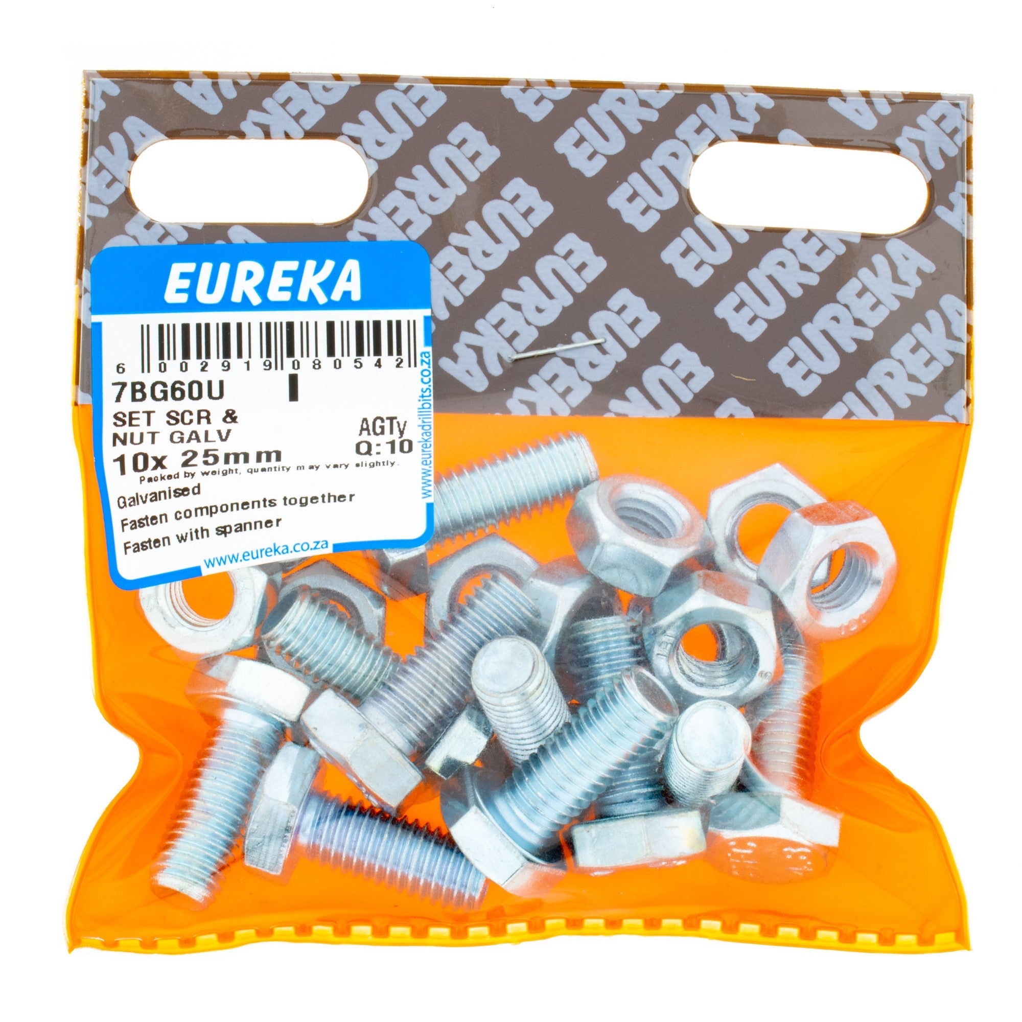 Eureka Hex Setscr&nut Galv 10 x 25mm Q:10