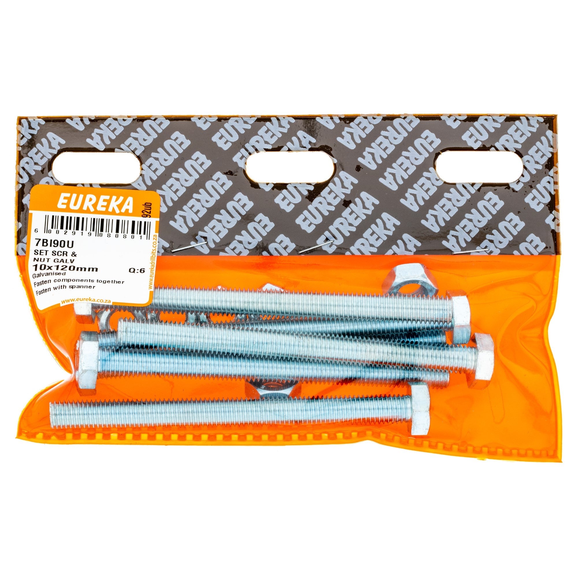 Eureka Hex Screw&nut Galv 10 x 120mm Q:6