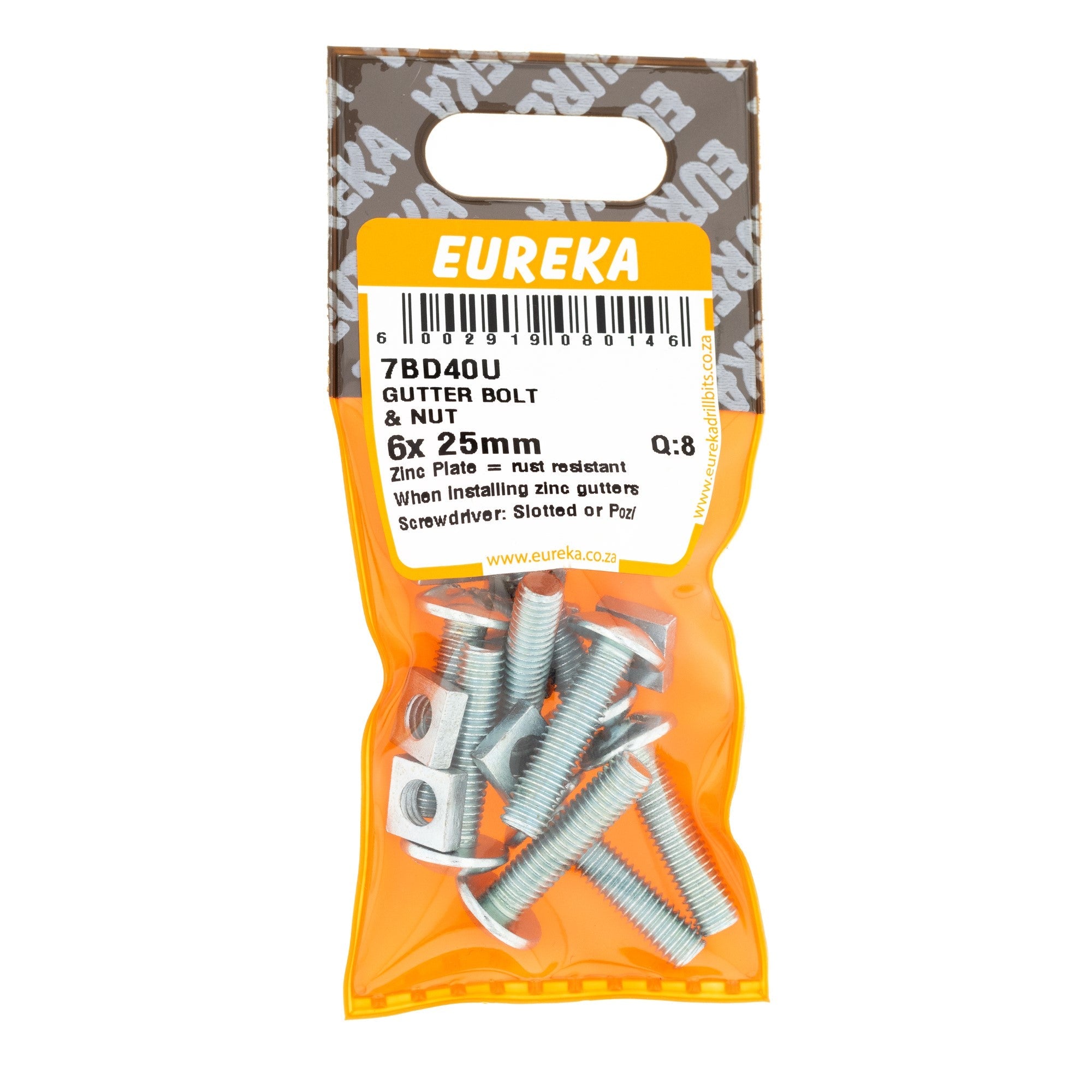 Eureka Gutter Bolt & Nut 6 x 25mm Q:8