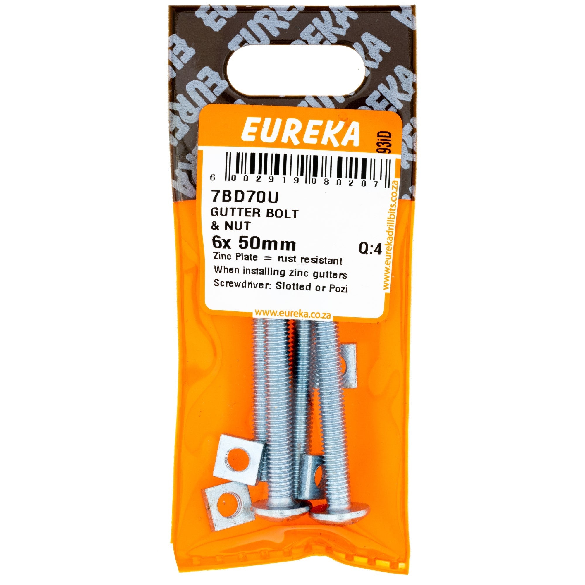 Eureka Gutter Bolt & Nut 6 x 50mm Q:4