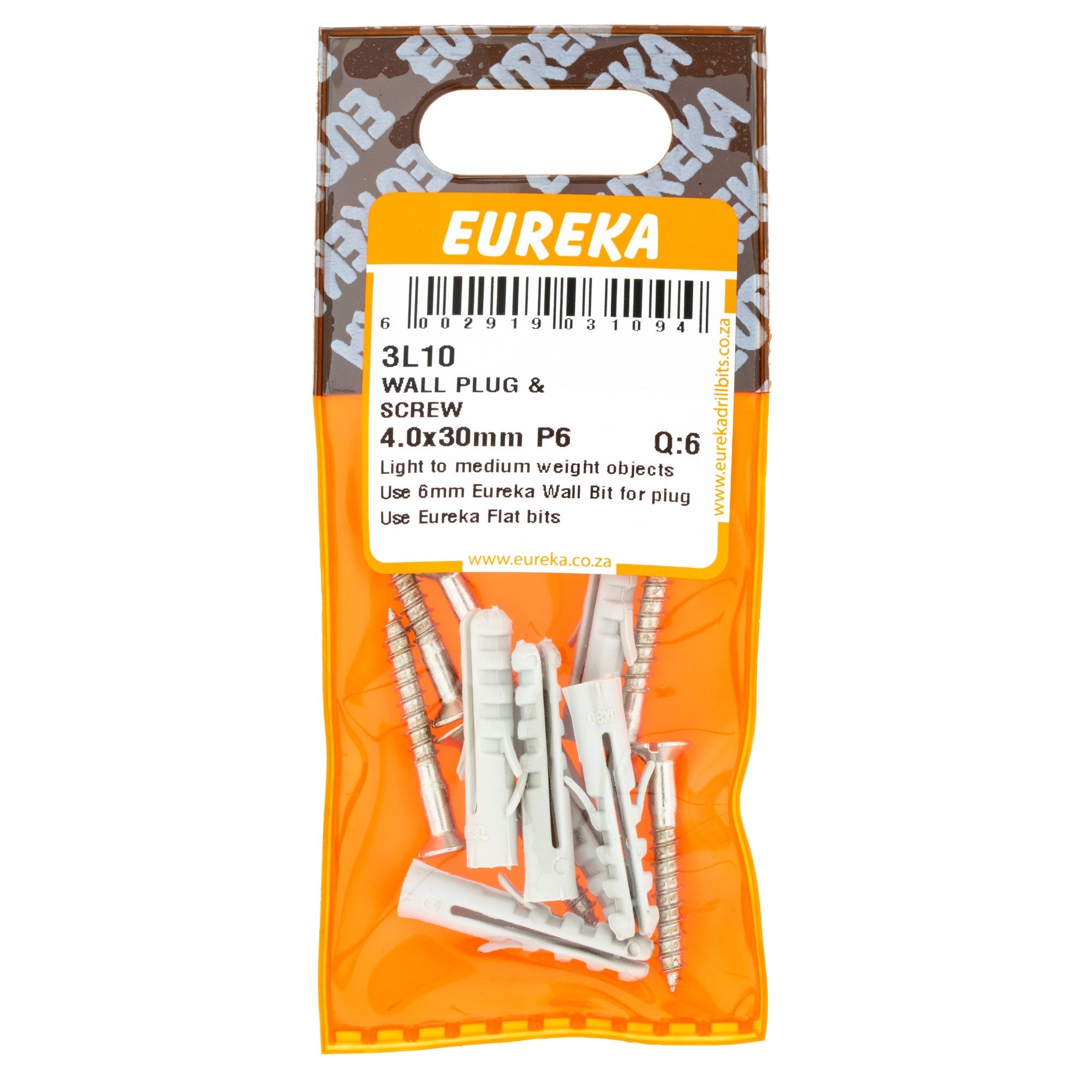 Eureka Wall Plug & Screw 4.0 x 30mm P6 Q:6