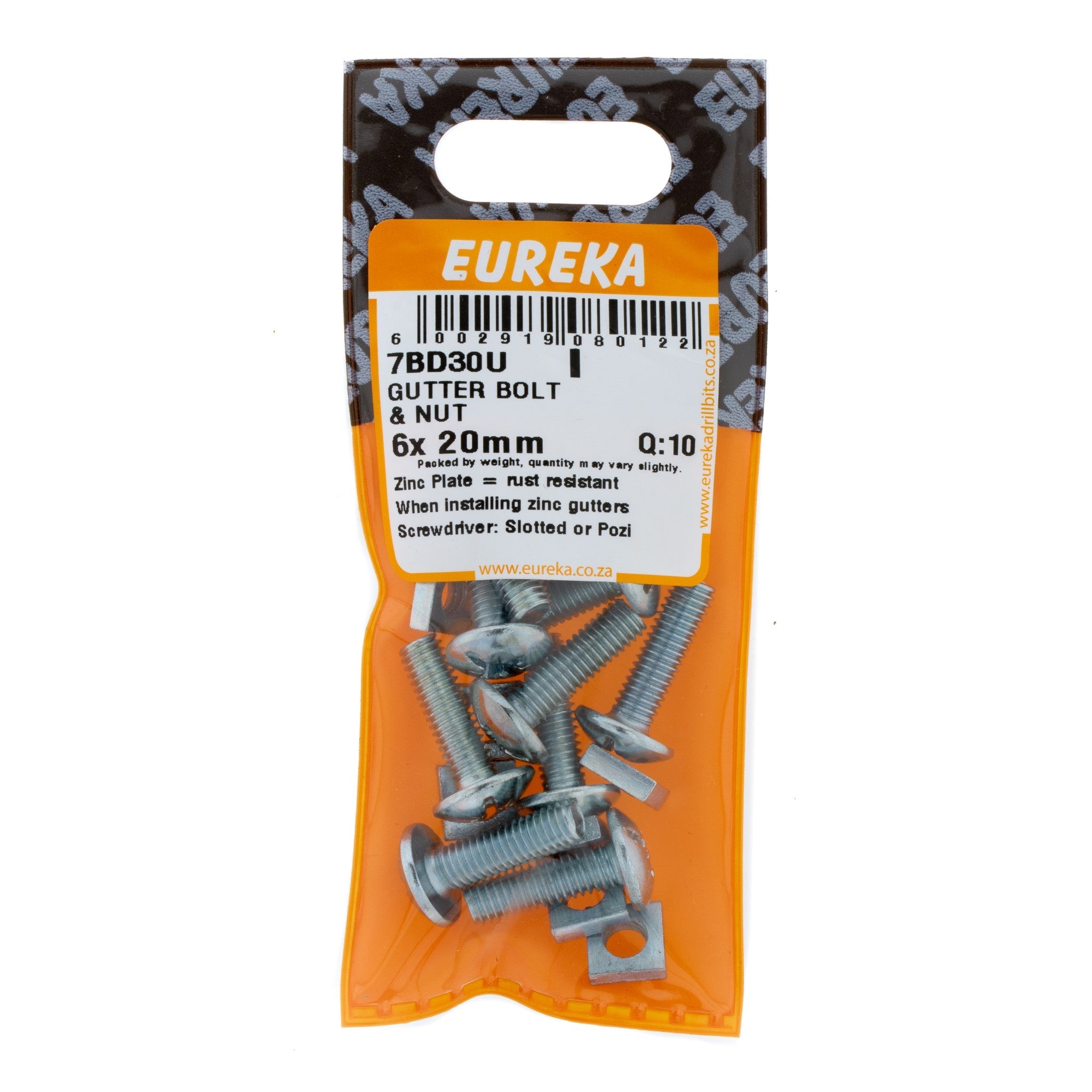 Eureka Gutter Bolt & Nut 6 x 20mm Q:10