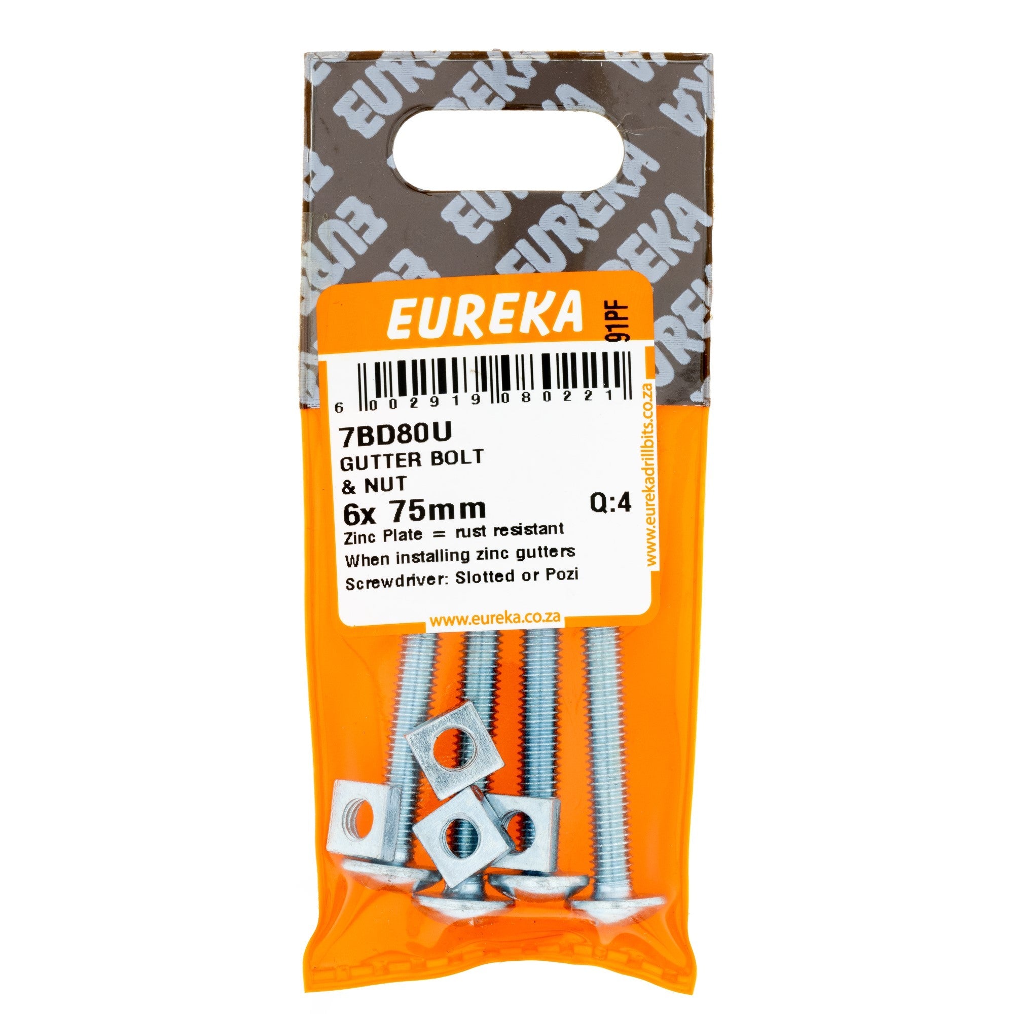 Eureka Gutter Bolt & Nut 6 x 75mm Q:4