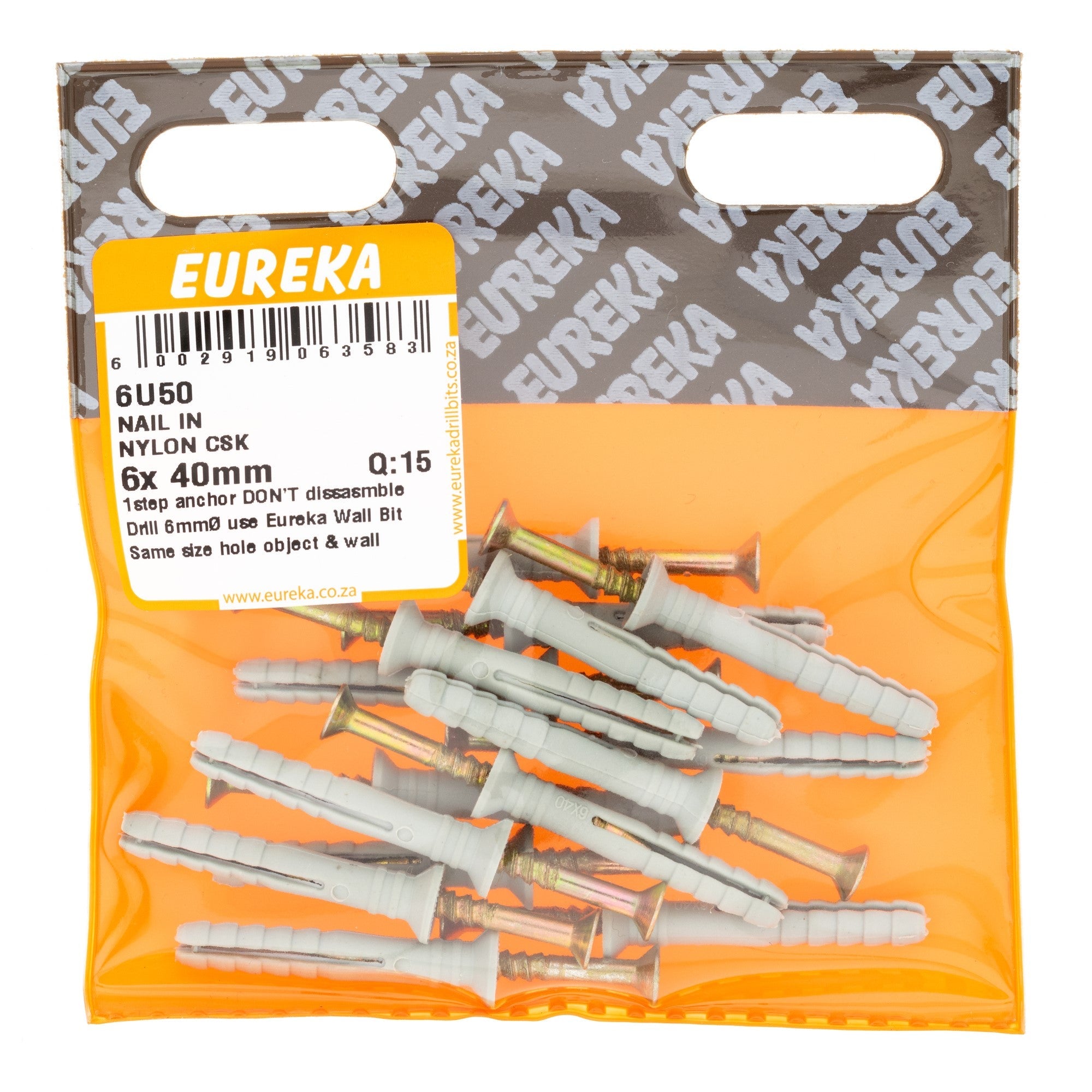 Eureka Nail & Nylon CSK 6 x 40mm Q:15