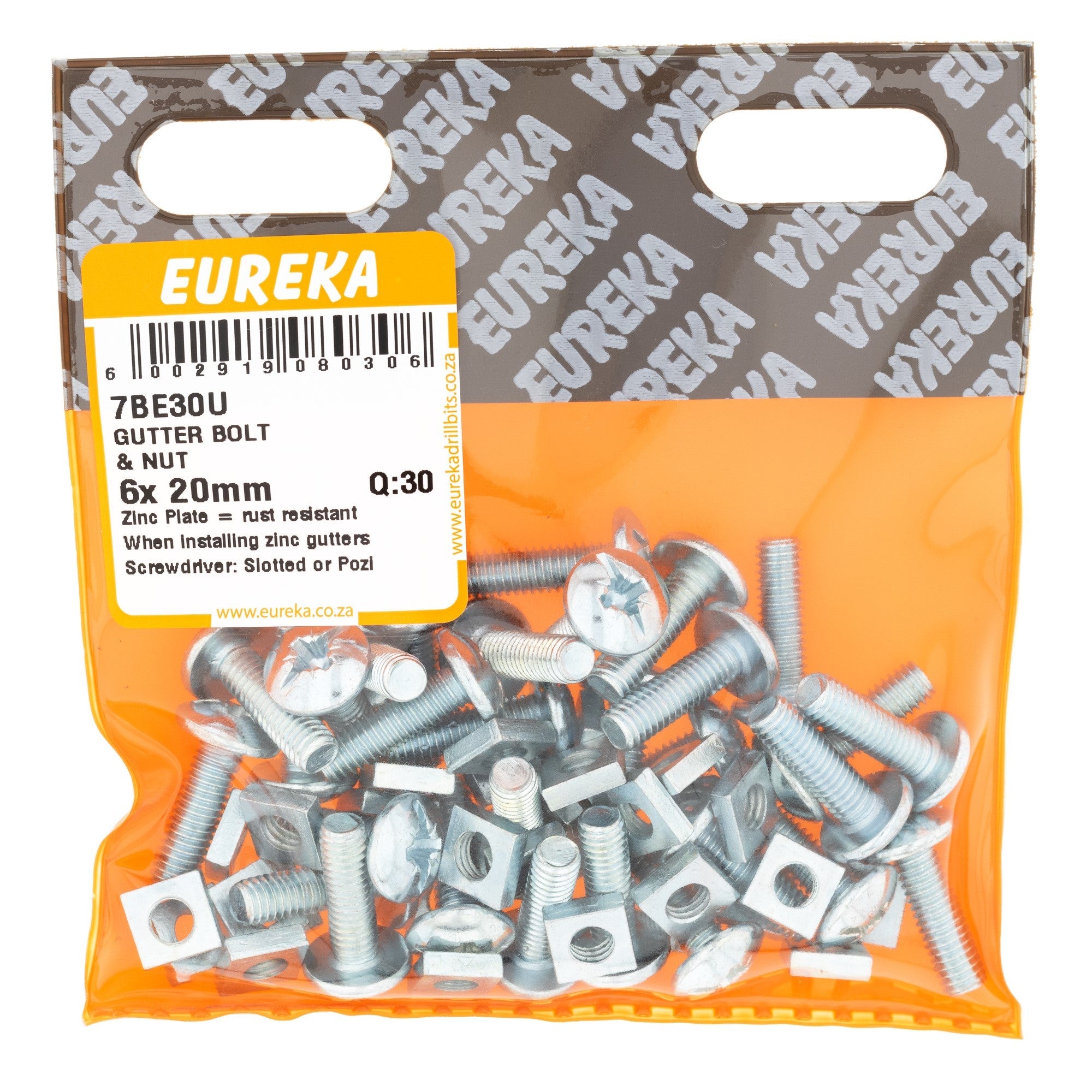 Eureka Gutter Bolt & Nut 6 x 20mm Q:30