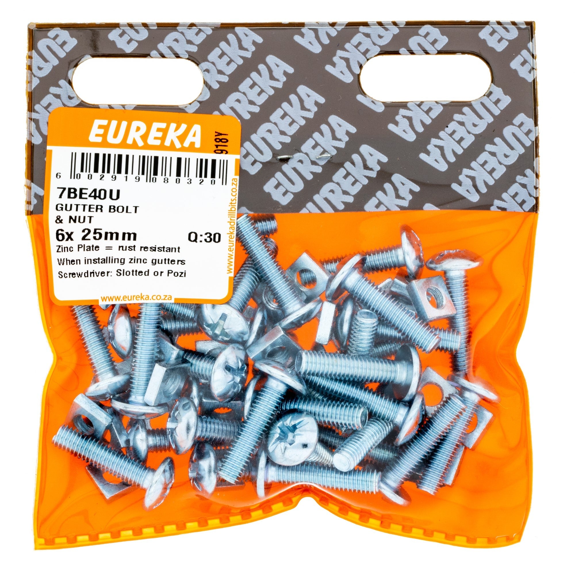 Eureka Gutter Bolt & Nut 6 x 25mm Q:30