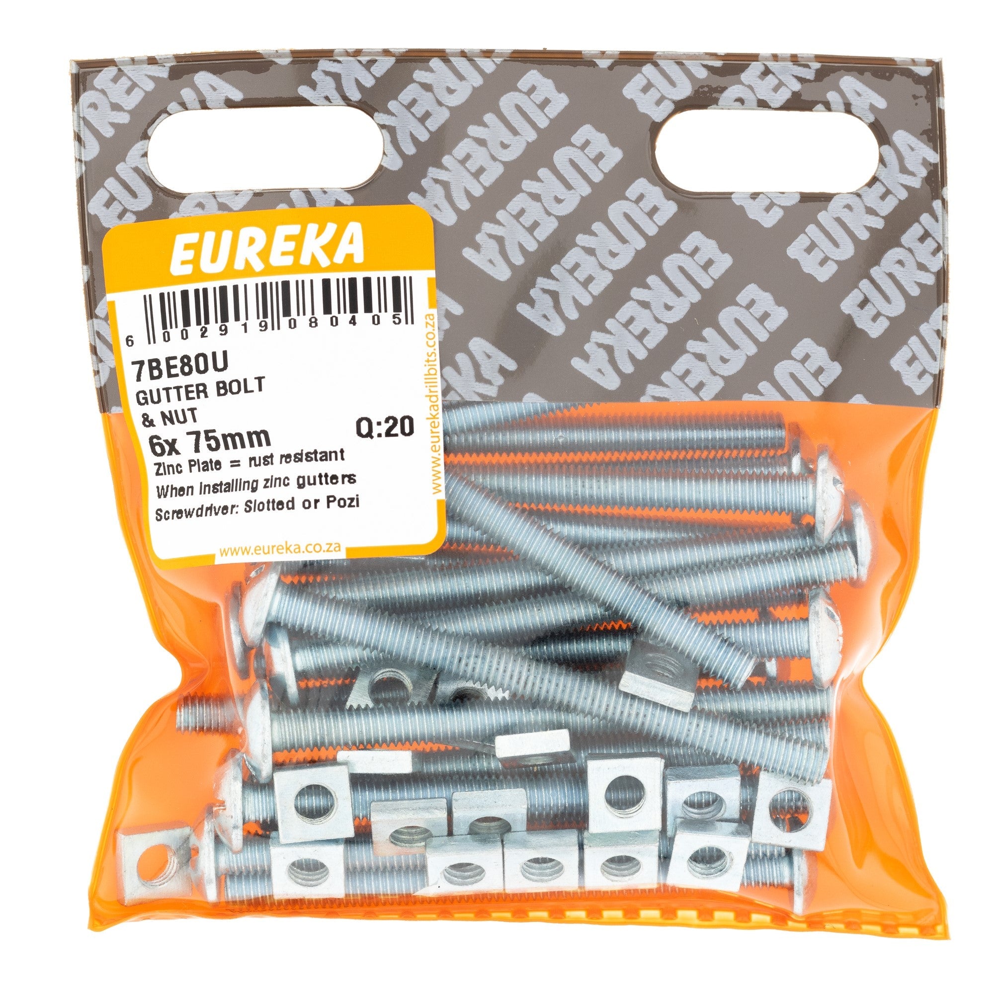 Eureka Gutter Bolt & Nut 6 x 75mm Q:20