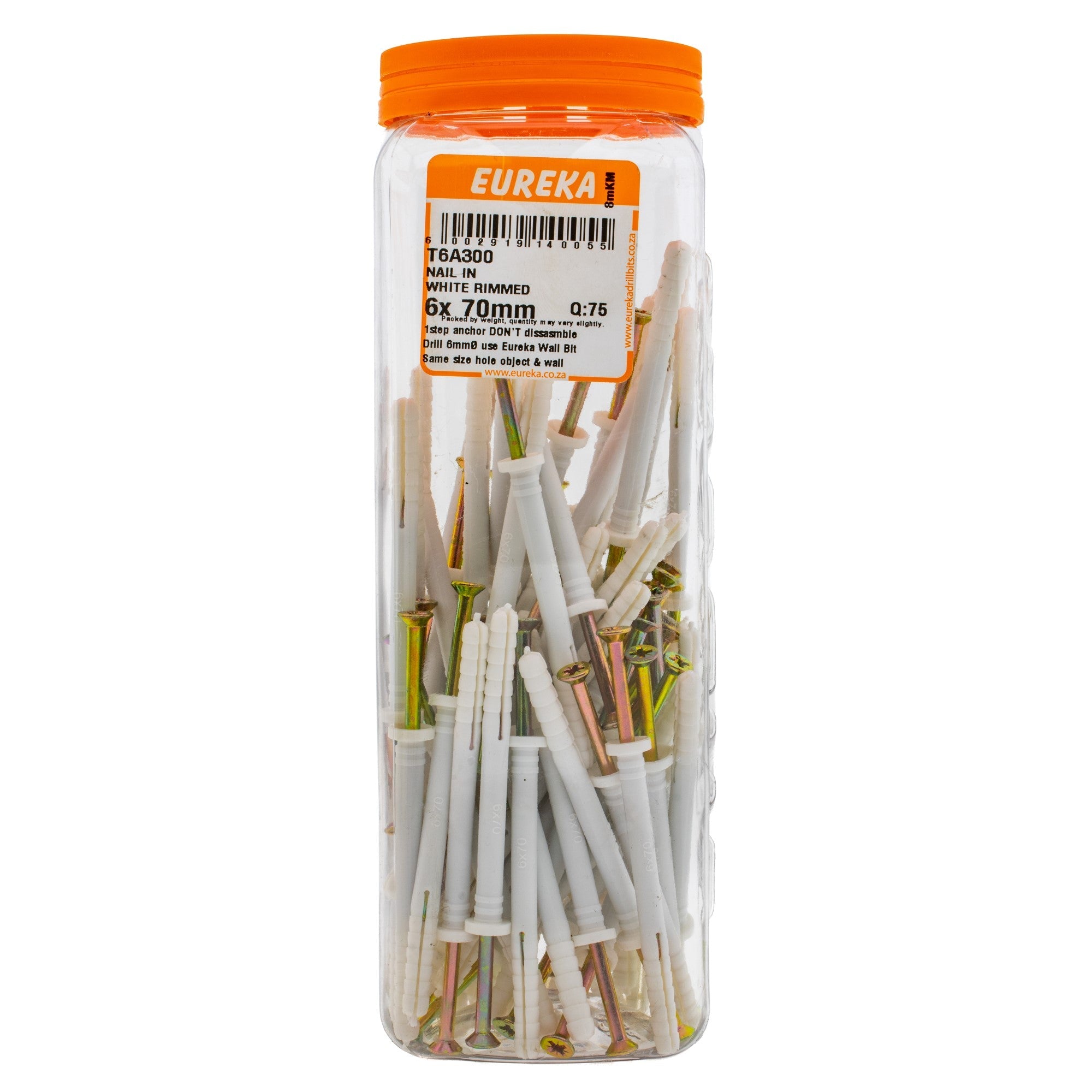 Eureka Nail in White Rimmed 6 x 70mm Q:75