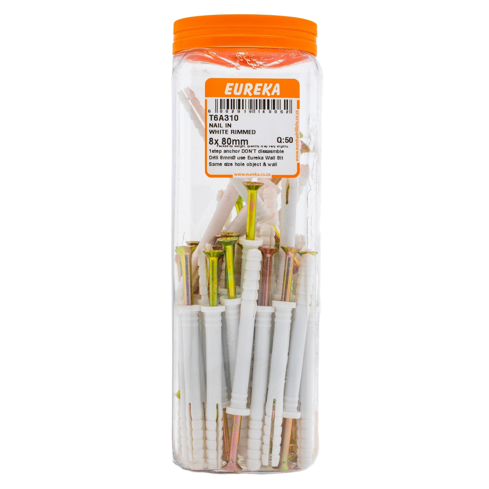 Eureka Nail in White Rimmed 8 x 80mm Q:50