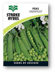 Starke Ayres Peas Greenfeast seed packet with green peas and flowers on a white background