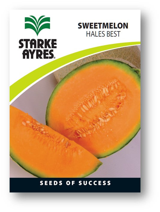 Starke Ayres sweetmelon seeds packaging with a halved melon on a white background