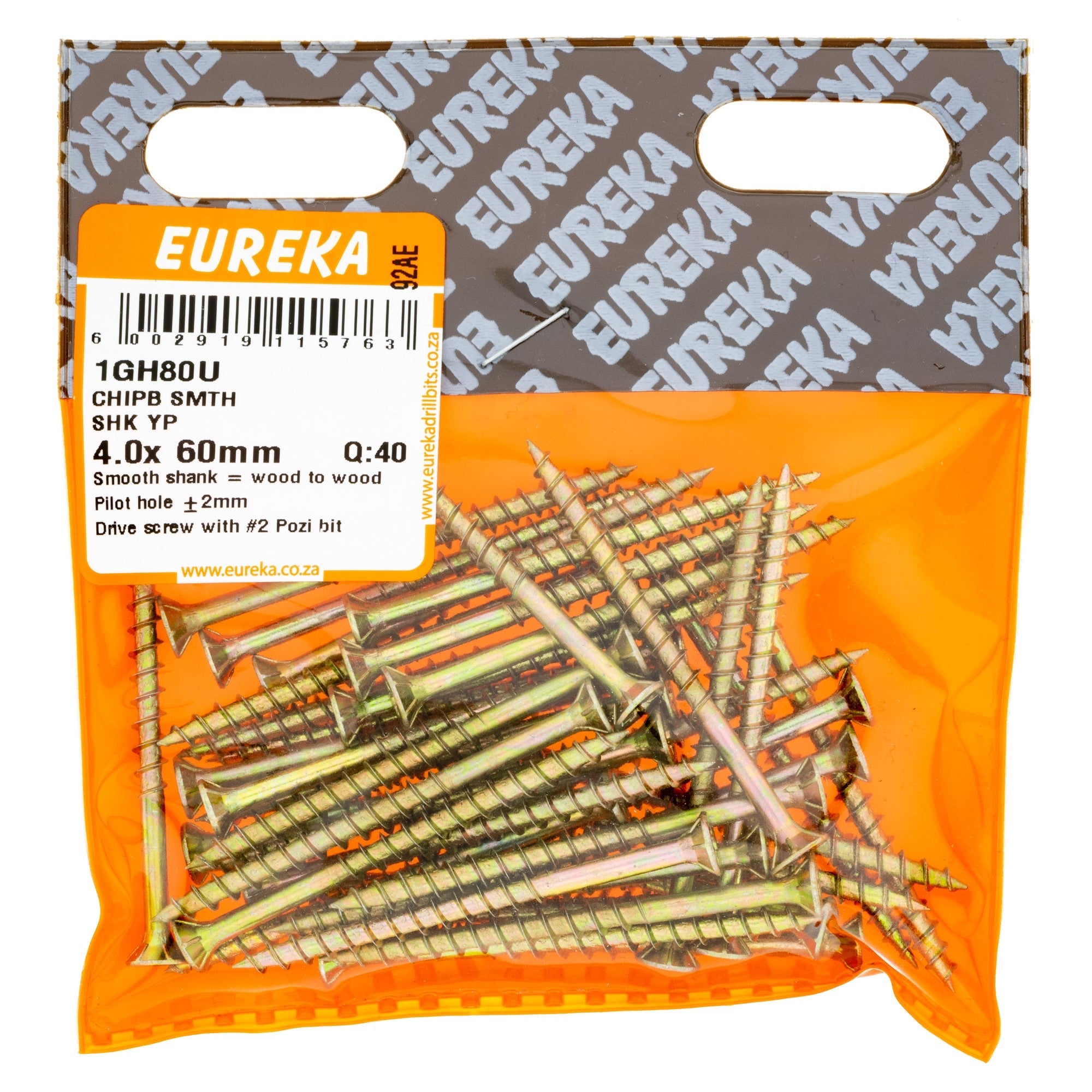 Eureka Chipboard Screw Smooth Shank Yellow Passivated 4 x 60mm