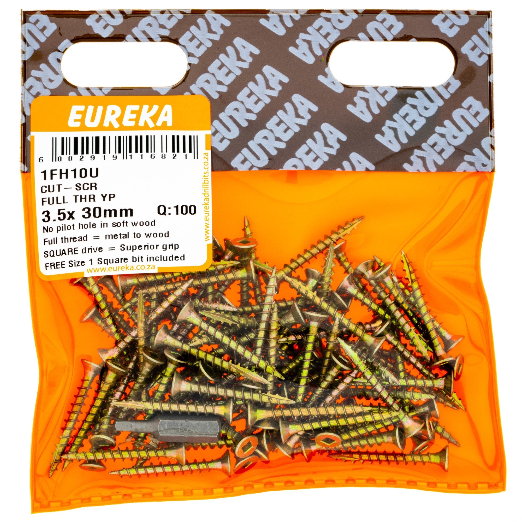 Eureka Cut Screw Full Thread Yellow Passivated 3.5 x 30mm
