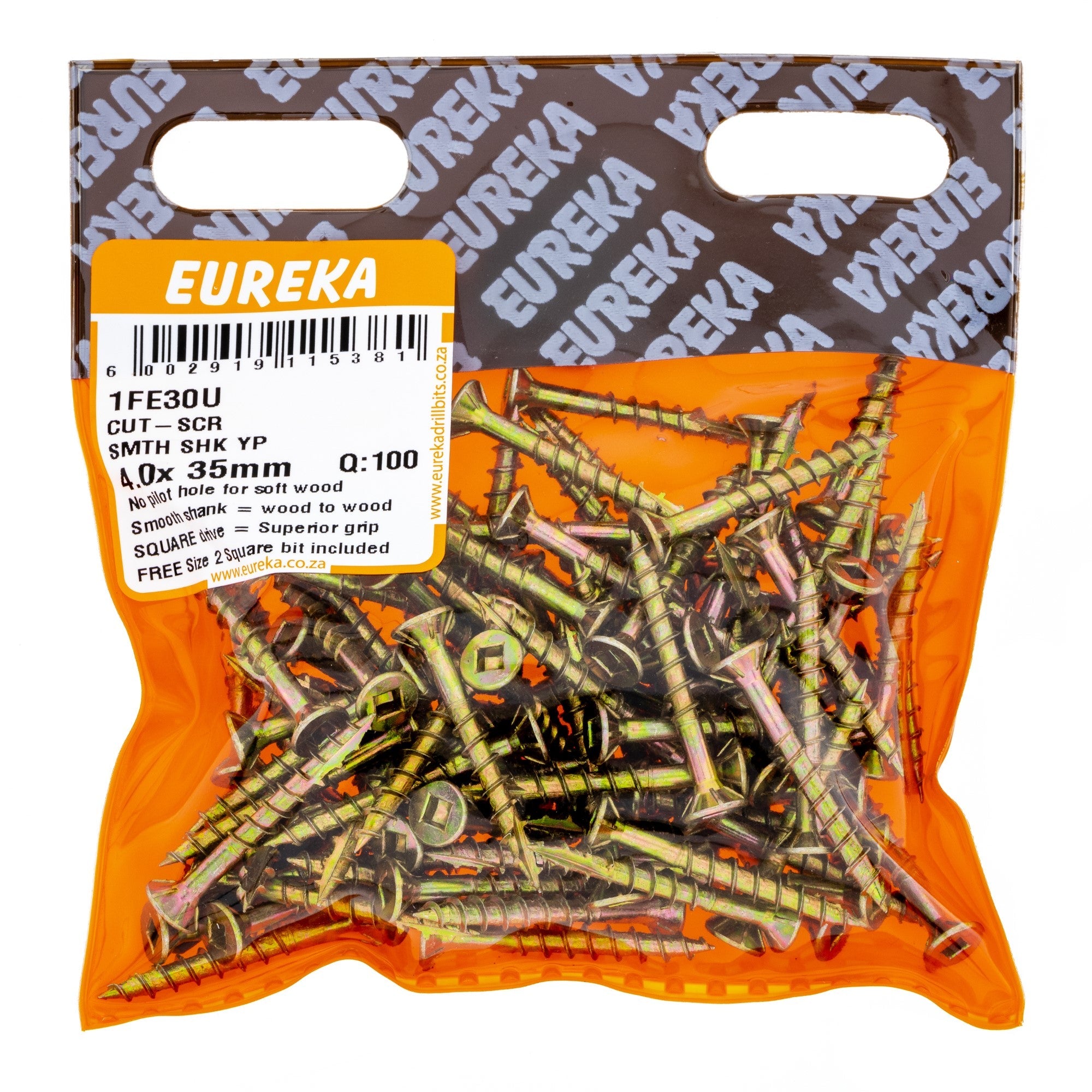 Eureka Cut Screw Smooth Shank Yellow Passivated 4.0 x 35mm