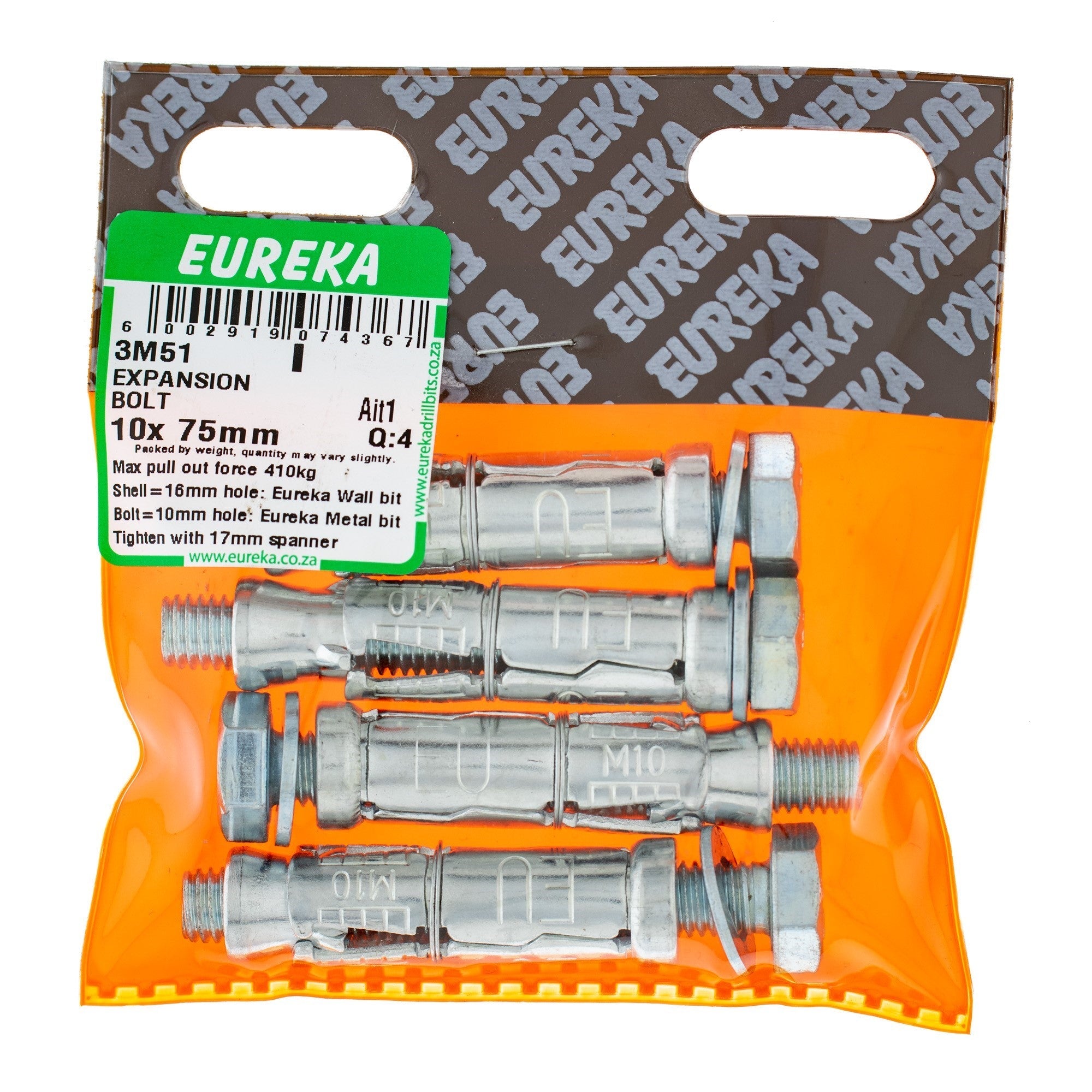 Eureka Expansion Bolt 16mm 10 x 75mm