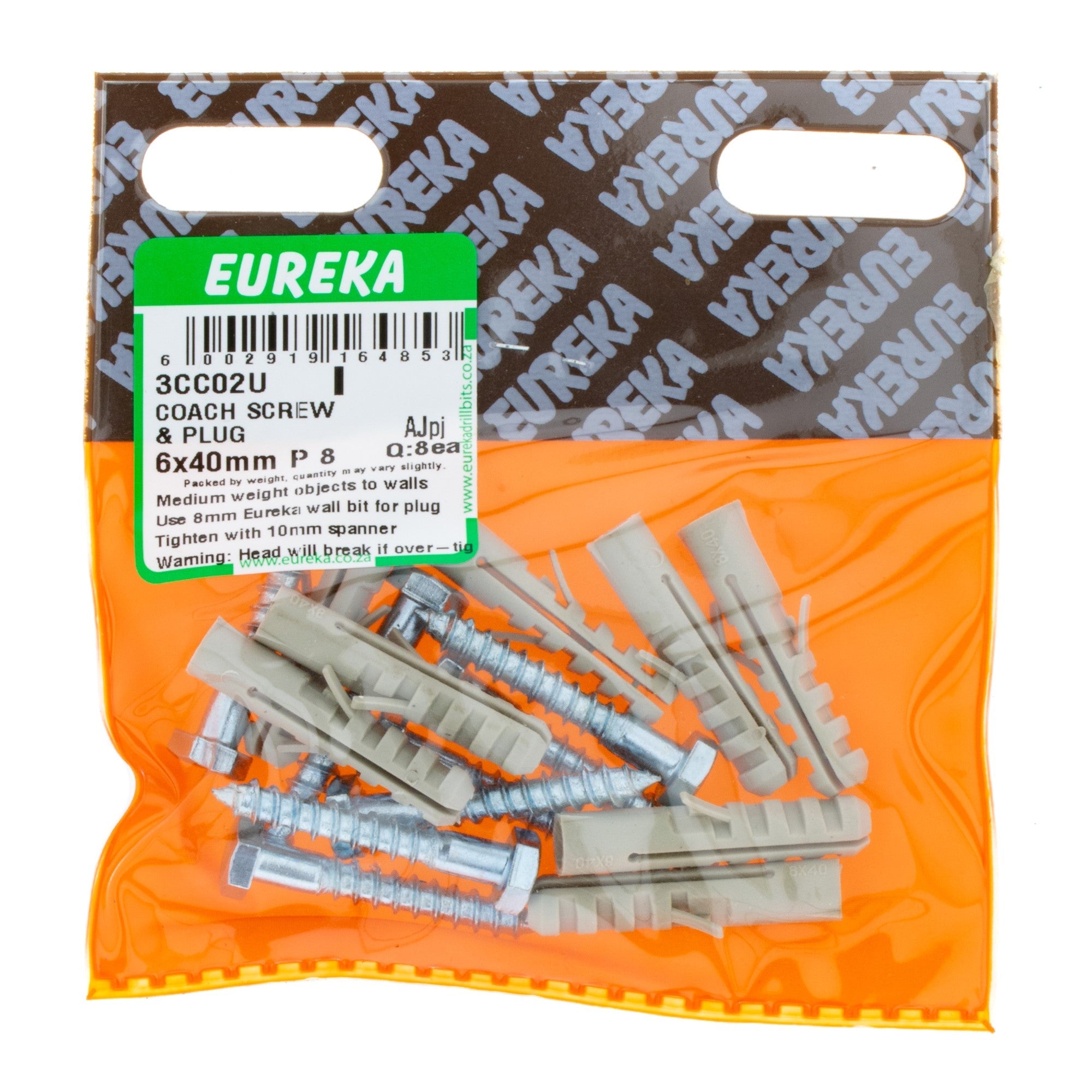 Eureka Coach Screw & Plug 6 x 40mm P8