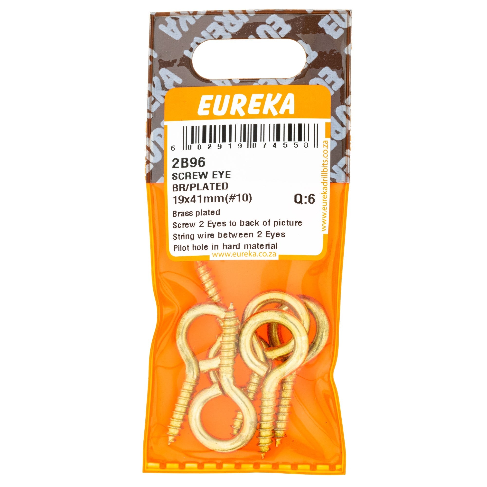 SCREW EYE BR/PL 19X41MM(10) Q:6 EUREKA