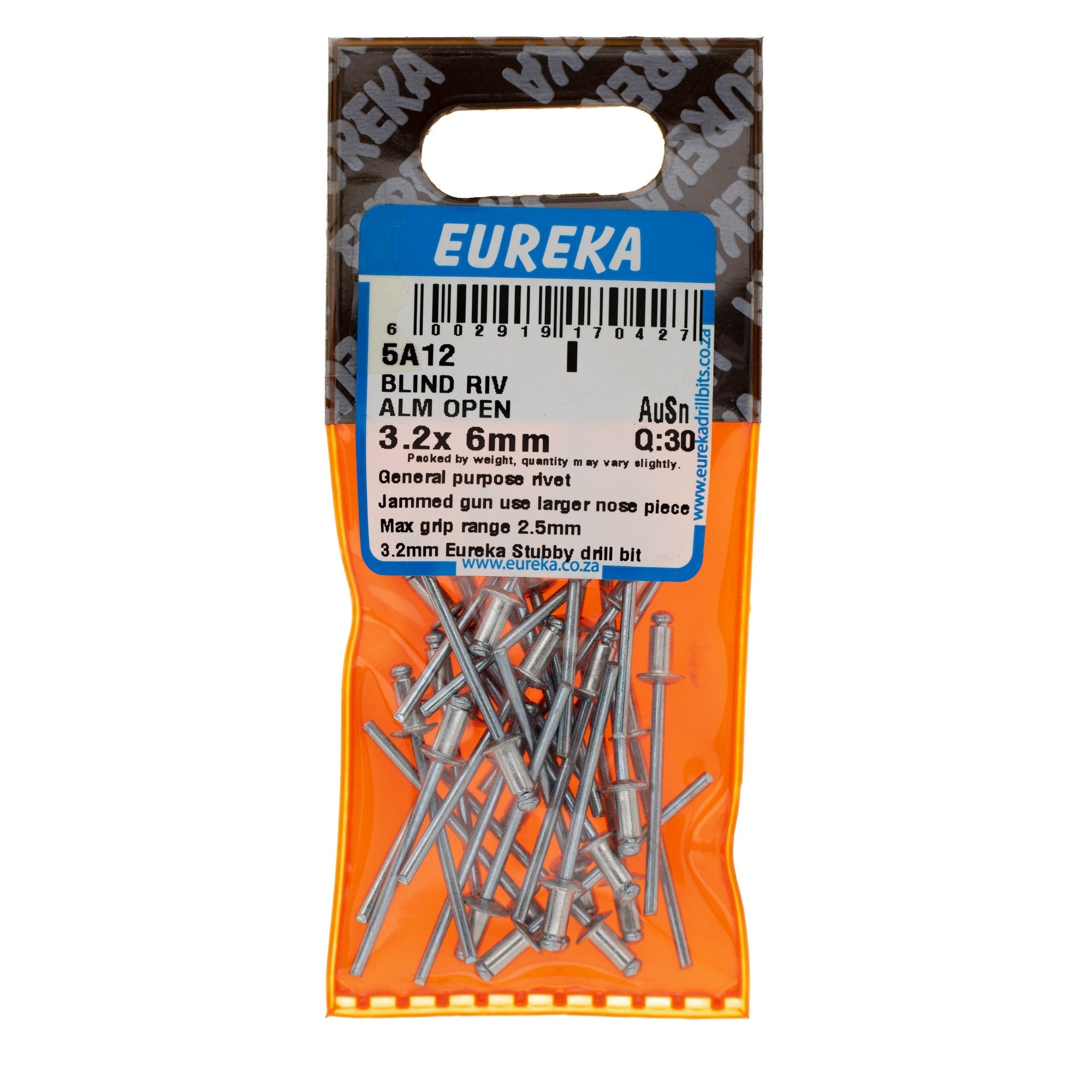BLIND RIV ALM OPEN 3.2X 6MM Q:30 EUREKA