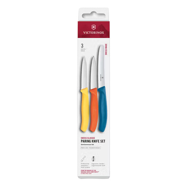 Victorinox 3 Piece Paring Knife Set Blue, Orange, and Yellow
