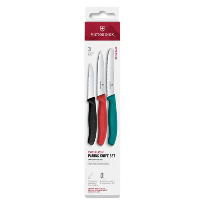 Victorinox 3 Piece Paring Knife Set Green, Red, and Black