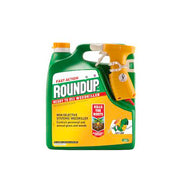 Roundup weedkiller bottle with green and yellow design on a white background
