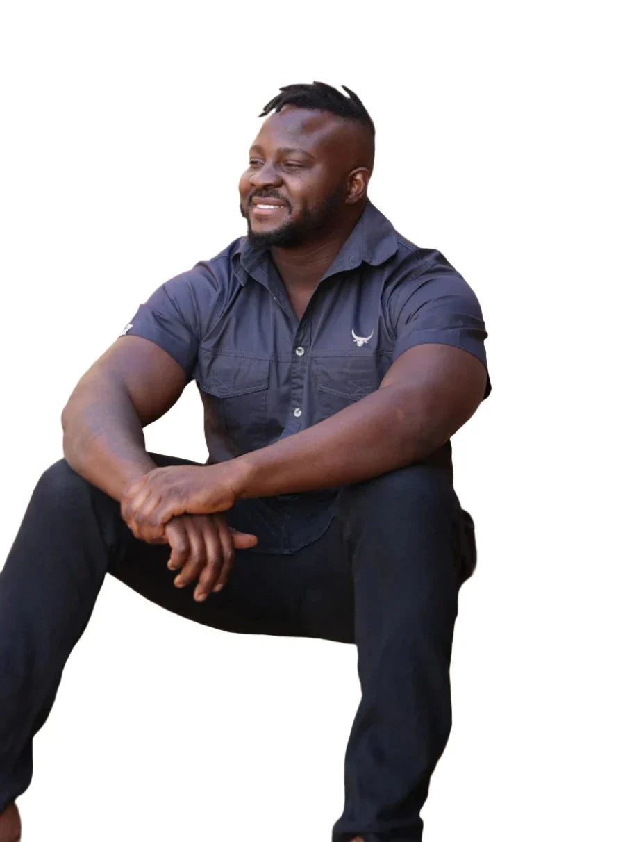 VENTED COTTON BUSH SHIRT PETROL BLUE M