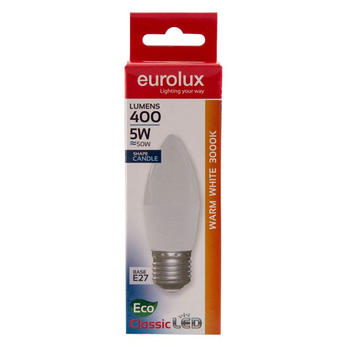 Eurolux Lamp Candle LED W/white E27 5W