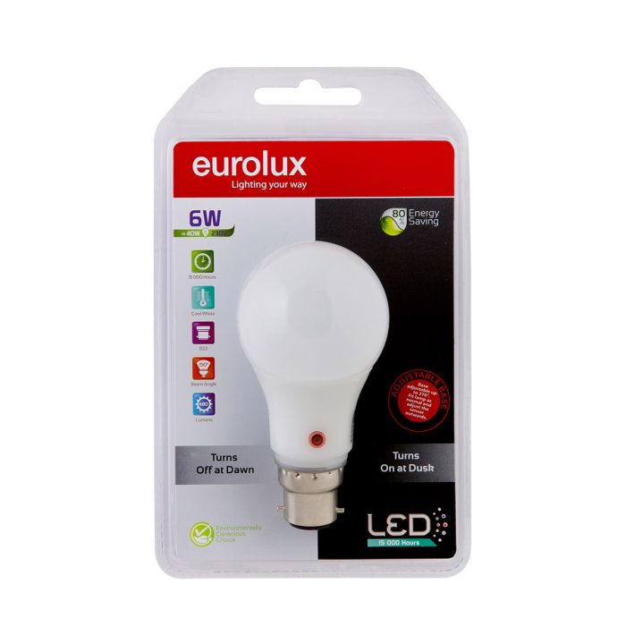 GLOBE LED C/WHITE B22 6W D/N EUROLUX