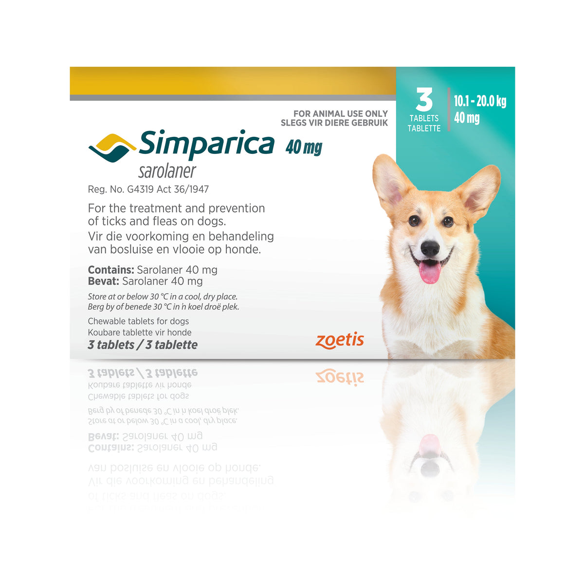 Simparica chewable tablets for dogs 10 to 20 kg, Zoetis, Move.store
