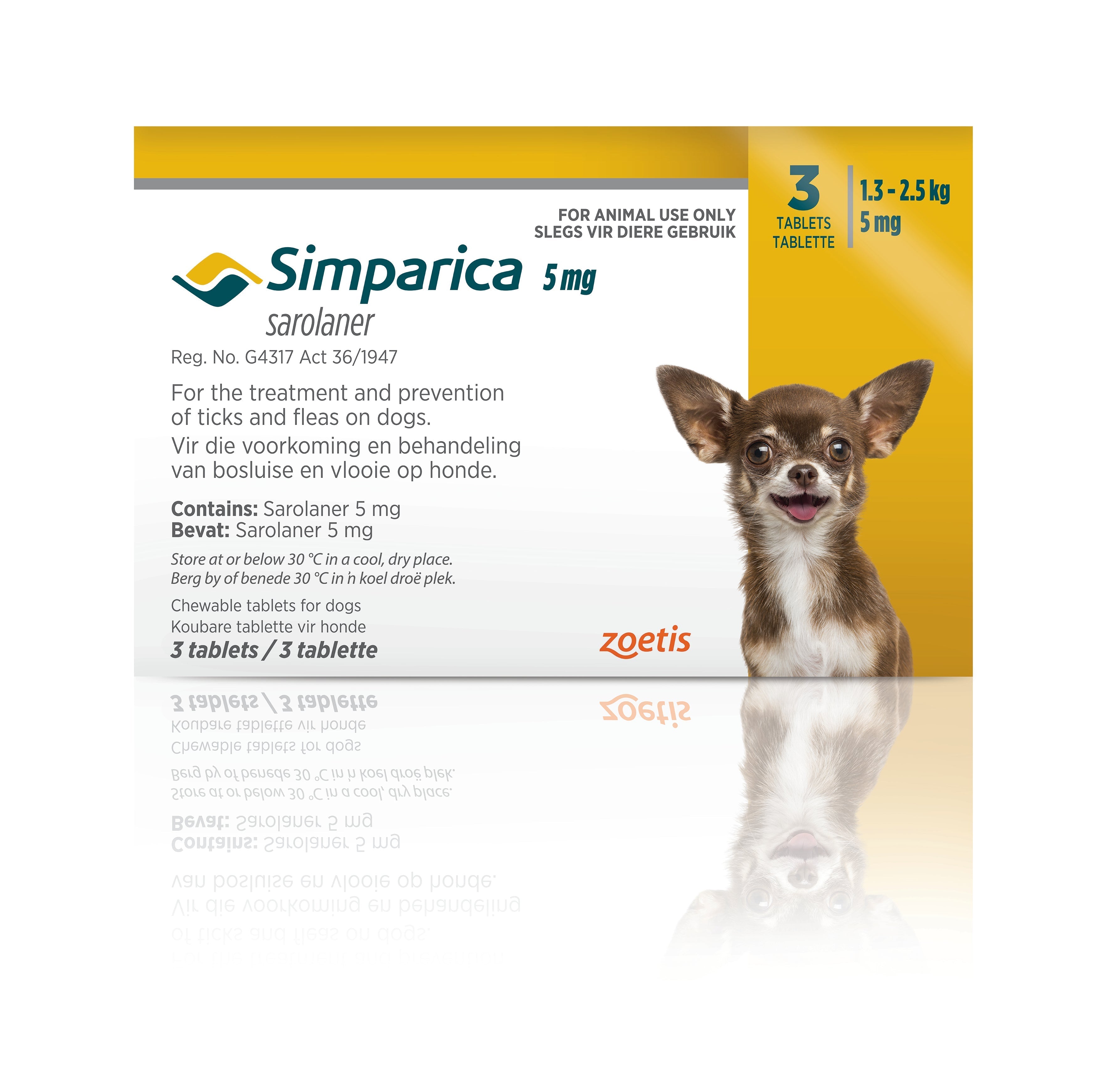 Zoetis Simparica Tab 5MGX3 1,3kg-2,5kg
