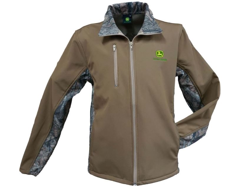 John Deere Men Soft Shell Camo Khaki Jacket M Jd