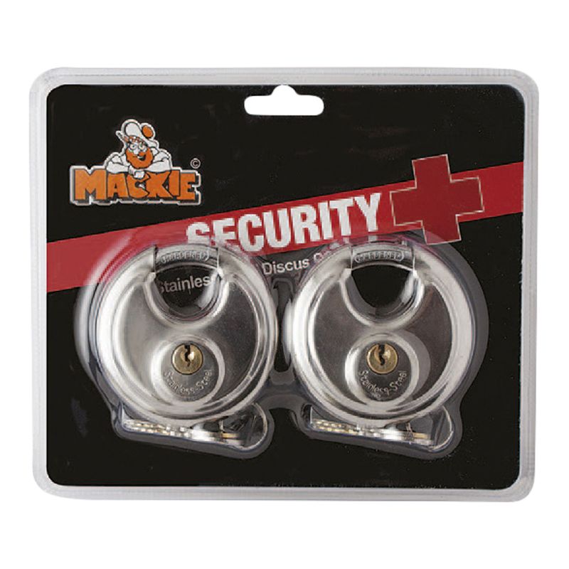 PADLOCK DISCUS KA S/S 70MM 2PK MACKIE